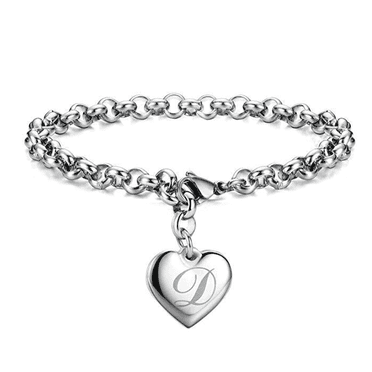 DESIGNICE Girls Bracelets Stainless Steel Heart-Shaped Women Gifts Unique Initial Charm Bracelet Silver Bracelets Style 5