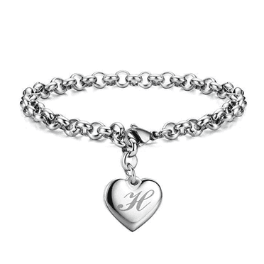 DESIGNICE Girls Bracelets Stainless Steel Heart-Shaped Women Gifts Unique Initial Charm Bracelet Silver Bracelets Style 9