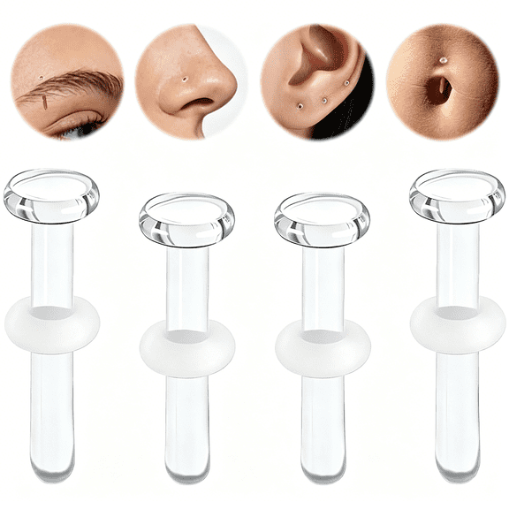 DESIGNICE Glass Piercing Retainers for Rook Cartilage Belly Nose Piercing Jewelry 8/10/12/14/16/18/20G Clear Glass Earrings Studs for Work/Surgery/Sports