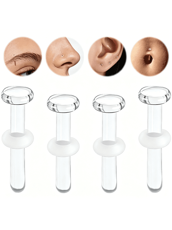 Glass Piercing Retainers for Rook Cartilage Belly Nose Piercing Jewelry 8/10/12/14/16/18/20G Clear Glass Earrings Studs for Work/Surgery/Sports
