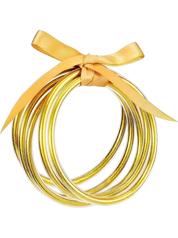 Glitter Gold Bangles Bracelets for Women - Gold Soft Silicone Sparkling Ladies Fashion Stackable Jewelry