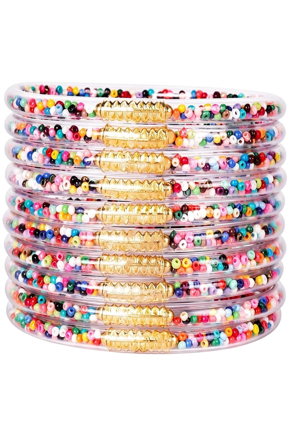 Glitter Jelly Bangle Bracelet Set-Gold Powder Lining Fashion Jewelry-Lightweight Cute Bracelets for Women