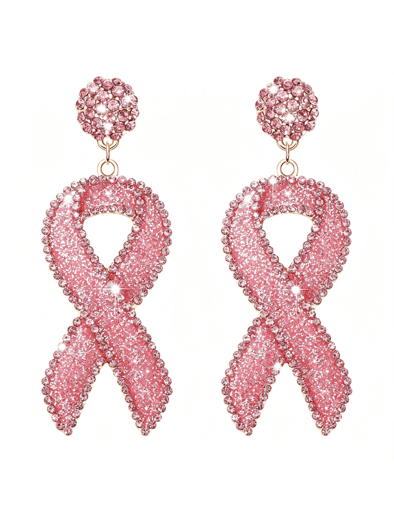 Glitter Rhinestone Pink Ribbon Drop Earrings Beaded Breast Cancer Awareness Earrings Jewelry for Women Breast Cancer Survivor Support Jewelry Gifts Breast Cancer Earrings