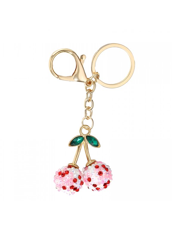 Glittering Cherry Keychain Charm for Handbags Fruit Shaped Key Ring for Women