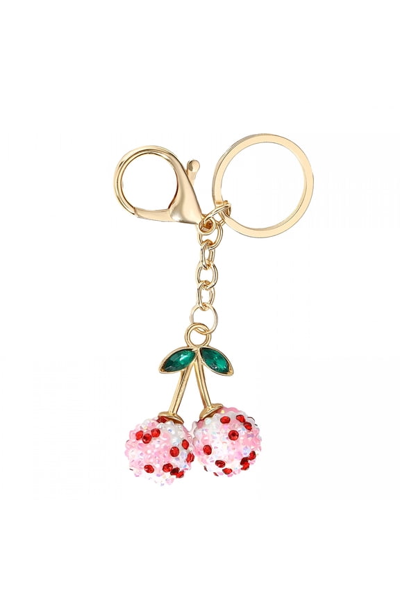 Glittering Cherry Keychain Charm for Handbags Fruit Shaped Key Ring for Women
