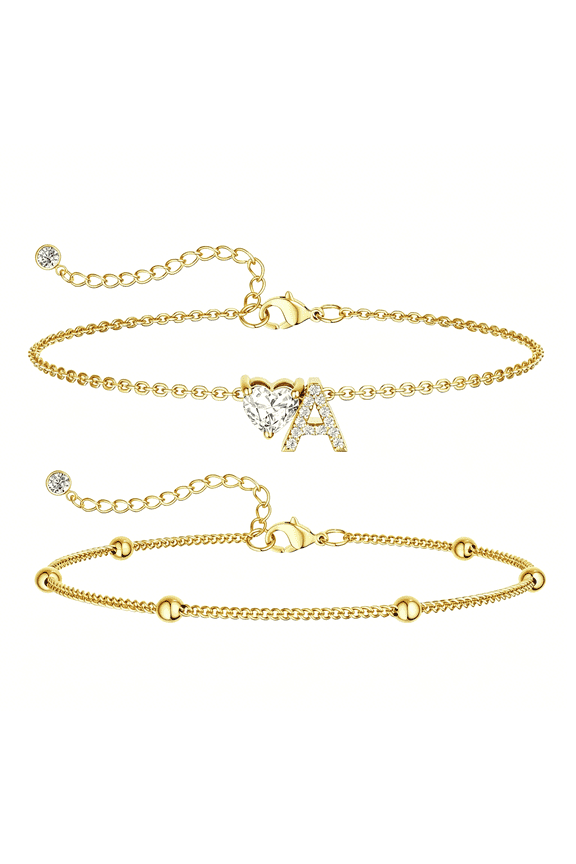 Gold Ankle Bracelets for Women Waterproof 14K Real Gold Plated Cz Initial Anklet for Women Dainty Layered Letter A-Z Heart Ankle Bracelets Handmade Adjustable Anklet Summer Beach Jewelry