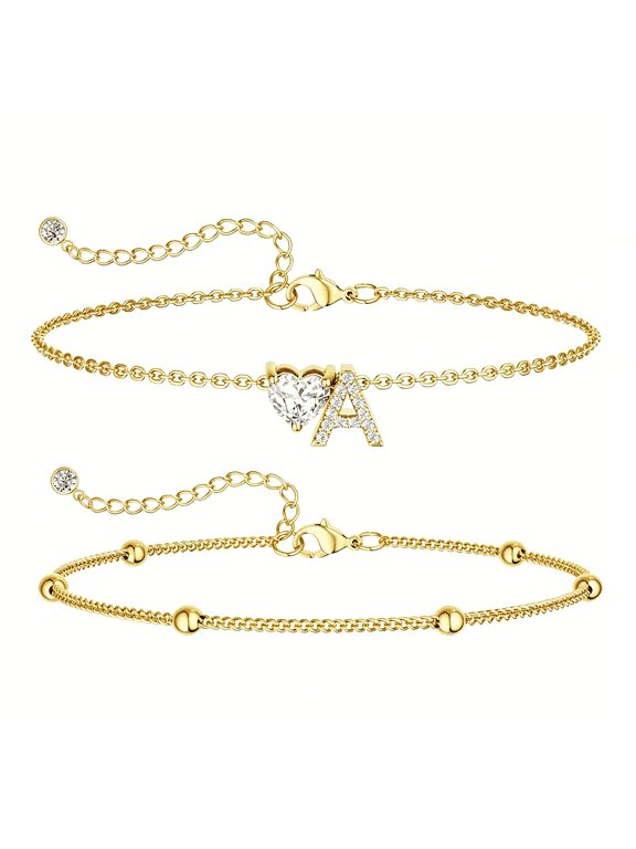 Gold Ankle Bracelets for Women Waterproof 14K Real Gold Plated Cz Initial Anklet for Women Dainty Layered Letter A-Z Heart Ankle Bracelets Handmade Adjustable Anklet Summer Beach Jewelry