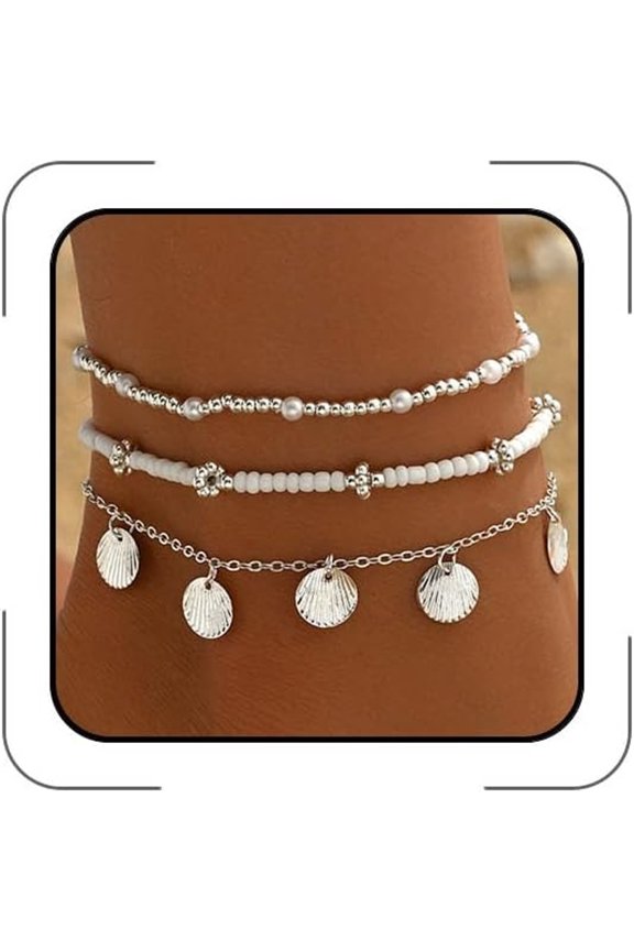 Gold Anklets Bracelets for Women Waterproof Layered Beaded Anklet Bracelets Set Boho Pearl Starfish Shell Anklet Bracelet Stacked Turquoise Anklets Bracelet Summer Beach Foot