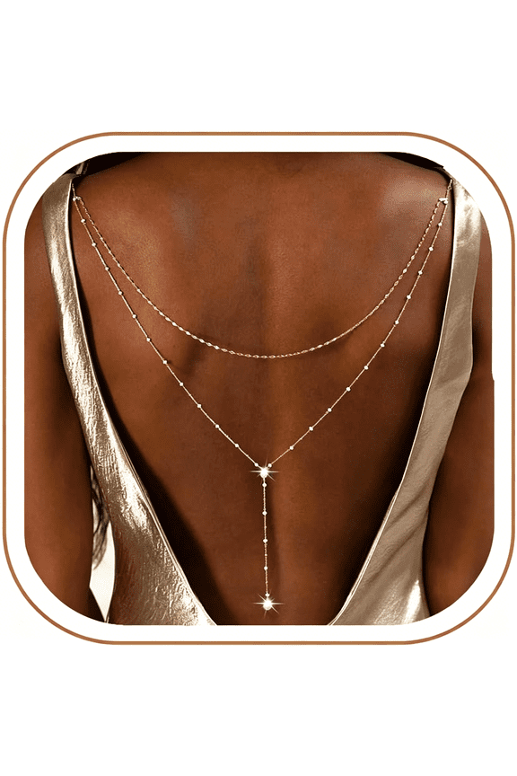 Gold Back Necklace for Backless Dress Back Jewelry Backdrop Necklace Back Chain Gold Body Chain Jewelry for Women Sexy Trendy Dainty Bride Bridesmaid Evening Gown Prom Accessories