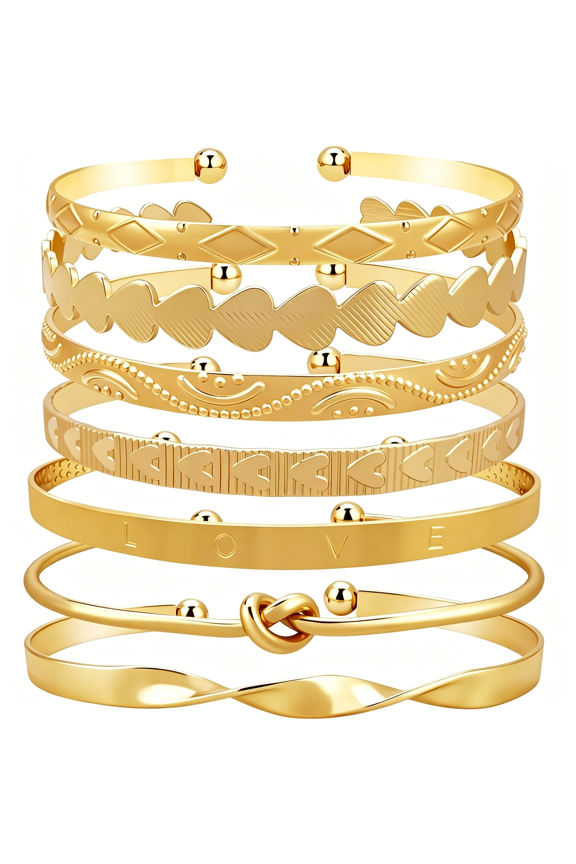 Gold Bangle Bracelet Set,Multi Layer Stackable Bracelets for Women,Elegance Charms Gold Bangles Boho Open Adjustable Bracelets Jewelry Gift for Her