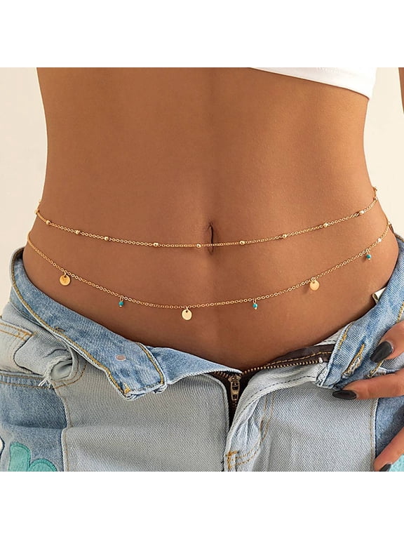 Gold Body Chain Jewelry for Women Back Necklace for Backless Dress, Pearl Rhinestone Belly Chain Waist Chain Bra Chain, Summer Bikini Bodychain Trendy Sexy Stomach Jewelry