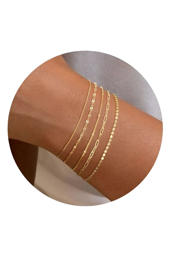 Gold Bracelets for Women,14K Dainty Gold Plated Stackable Bracelets for Women Trendy Gold Bracelet Stack Set Waterproof Chain Bracelets Paperclip Adjustable Tennis Minimalist Cute Jewelry