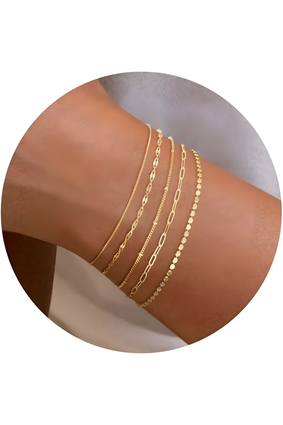 Gold Bracelets for Women,14K Dainty Gold Plated Stackable Bracelets for Women Trendy Gold Bracelet Stack Set Waterproof Chain Bracelets Paperclip Adjustable Tennis Minimalist Cute Jewelry