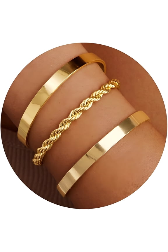 Gold Bracelets for Women Non Tarnish Dainty 14K Gold Plated Bangle Cuff Bracelets Stack for Women, Stackable Bracelet Gold Jewelry Trendy Gifts Adjustable Stacking Bracelets for Women