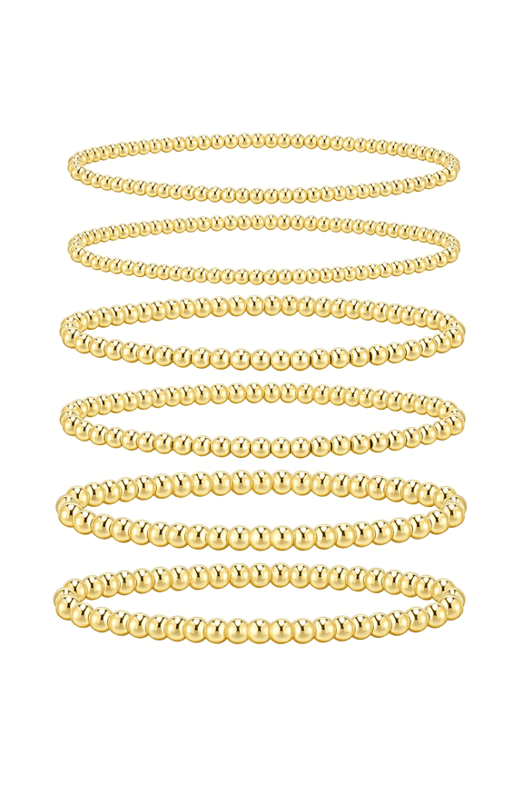 Gold Bracelets for Women Waterproof,14K Gold Plated Beaded Strand Bead Ball Bracelets Stack Adjustable Jewelry Set for Gifts