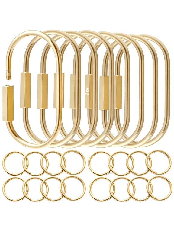 Gold Carabiner Keychain,Locking Carabiner Key Rings,Purse Bag Charm Clip,Charm Holder with Secure Screw Lock,Glossy&Rust-Resistant Brass Keyring Clip,Antilost Keychain with Large Capacity