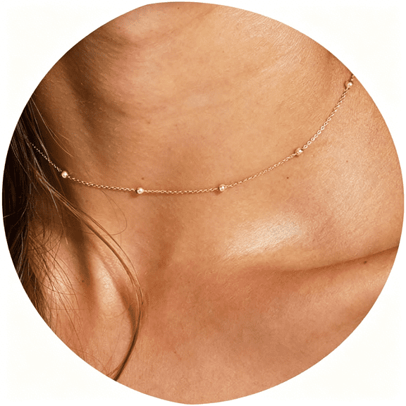 DESIGNICE Gold Chain Necklace for Women, 14K Gold Plated Thin Beaded Wave Box Necklace Dainty Simple Layered Choker Minimalist Link Chain Necklace Trendy Jewelry for Women