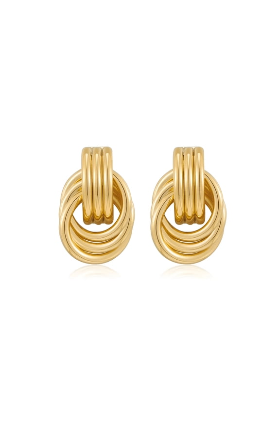 Gold Chunky Knot Earrings Dangle Drop Statement Earring for Women Trendy Hypoallergenic 18K Gold Plated Vintage Earrings Lightweight Link Unique Jewelry Gifts