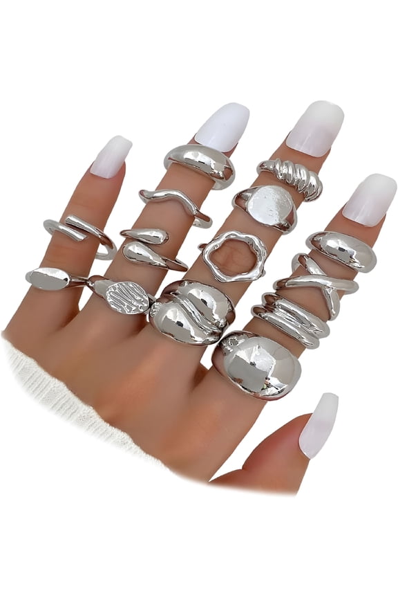 Gold Chunky Rings Set for Women 14k Gold Plated Thick Dome Stackable Open Rings Trendy Dainty Minimalist Jewelry Gifts