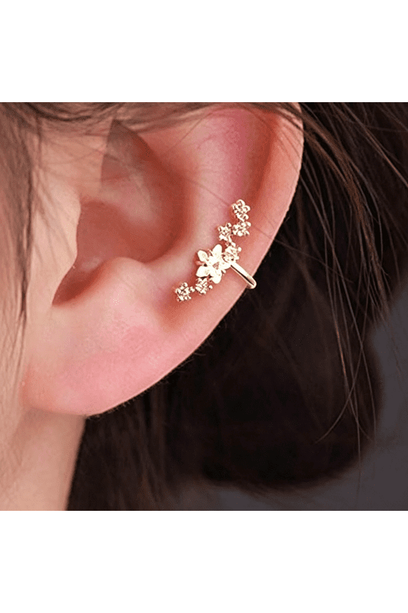 Gold Ear Cuff Earrings for Women Sparkly Cubic Zirconia Star Cuff Earring Dainty Statement Cartilage Earrings Trendy Party Jewelry Accessories