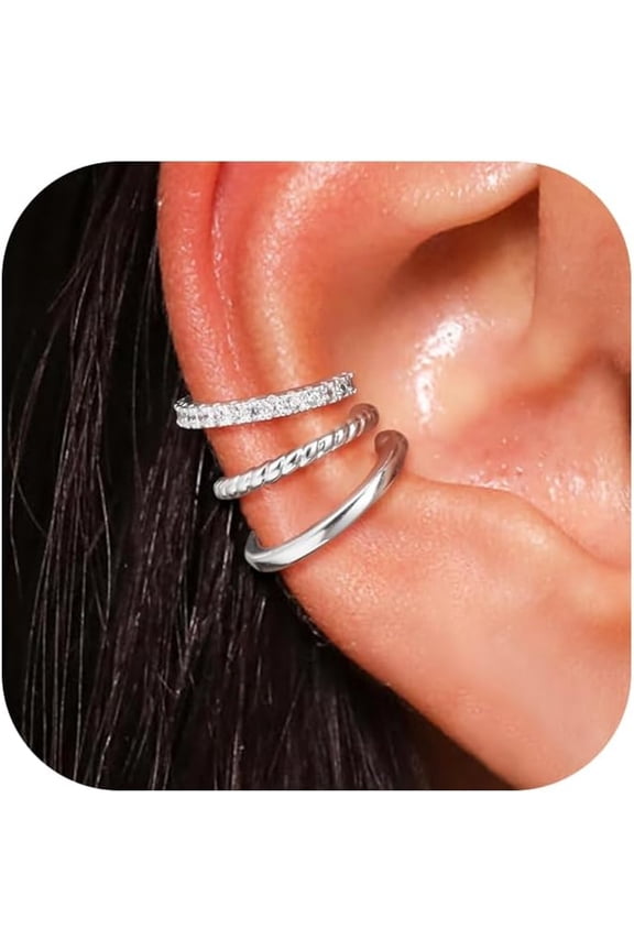 Gold Ear Cuffs Earrings for Women Non Piercing-Clip on Cartilage Earrings Dainty 14K Gold Sterling Silver Plated Cubic Zirconia Huggie Hoop Earring for Women No Tarnish Trendy Jewelry Set