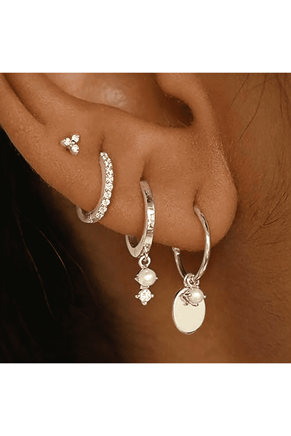 Gold Earrings for Women,Dainty Huggie Earrings Stack 14K Gold Plated Pearl Dangle Earrings for Women Trendy Cute Hypoallergenic Unique Gold Earring Stack Fashion Gold Jewelry Gifts