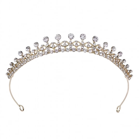 DESIGNICE Gold European and American Simple Bridal Small Crown Headband Diamond Hair Accessories Alloy Rhinestone Princess Birthday Crown Wedding Headdress