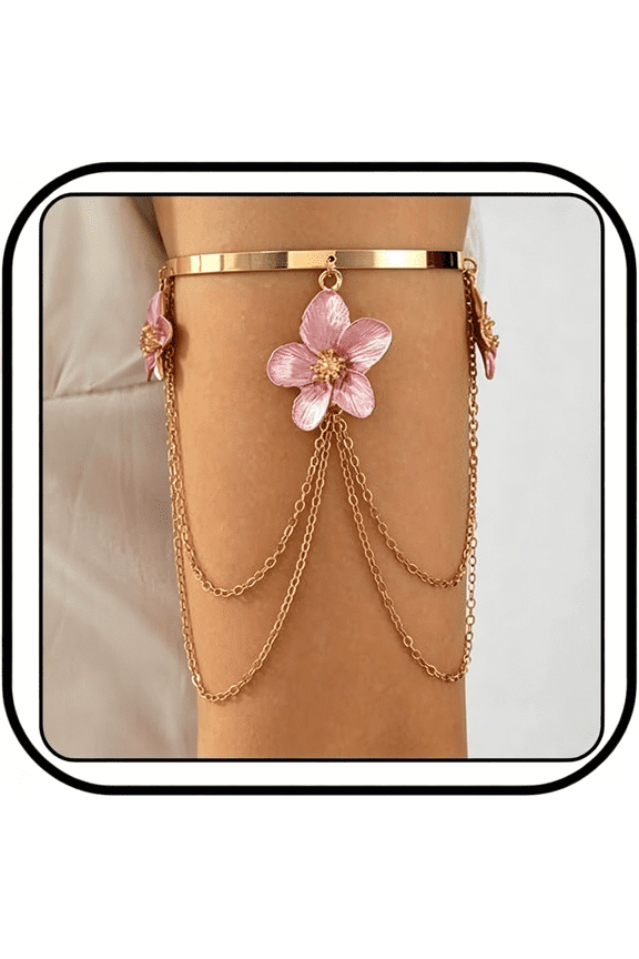 Gold Flower Arm Cuff Bracelet for Women Gold Tassel Flower Upper Arm Bracelet Summer Beach Jewelry Accessories
