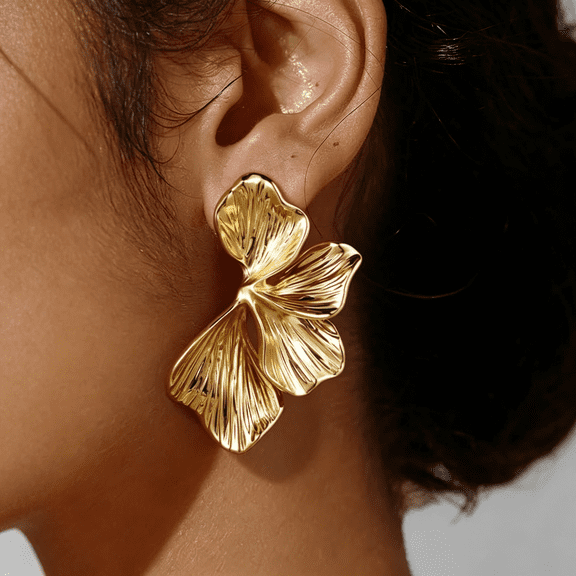 DESIGNICE Gold Flower Statement Earrings for Women 14K Gold Plated Dangle Earrings Hypoallergenic Unique Big Floral Chunky Stud Drop Earring Jewelry for Women Trendy