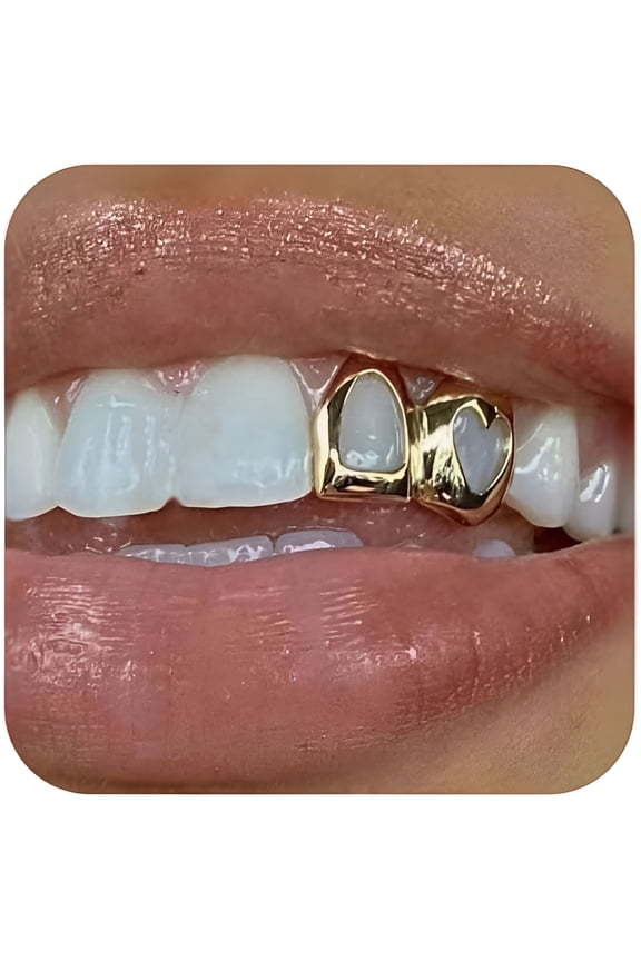 Gold Grills for Teeth Hollow Heart Tooth Cap Jewelry with Silicone Cushion - Durable Alloy Mouth Grill Hip Hop Accessory for Men and Women - Custom Fit Removable Dental Grill