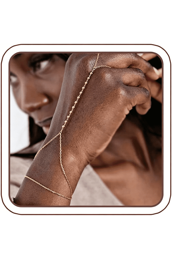 Gold Hand Chain Bracelet for Women, Ring Bracelet Hand Chain Non Tarnish Waterproof Dainty Finger Bracelet Beaded Cubic Zirconia Layered Twist Link Stack Bracelets Trendy