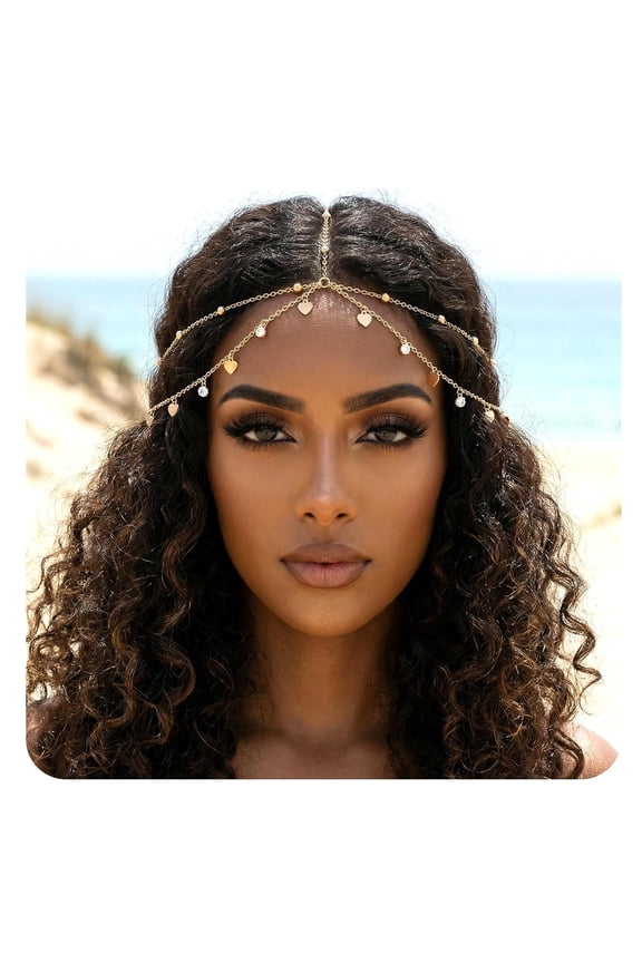 Gold Head Chain Rhinestone Sequin Egyptian Headpiece Gold Head-Piece Genie Head Jewelry for Women Girls,Egyptian Hair Accessories for Festival Prom Wedding Bridal