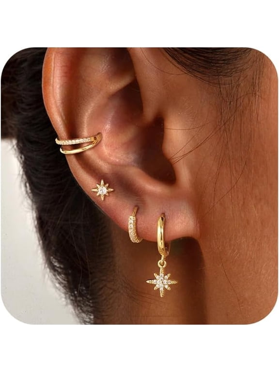 Gold Huggie Small Hoop Earrings Set for Women Trendy Hypoallergenic 14K Plated Stack Cartilage Multiple Piercing Earrings for Sensitive Ears Lightweight Mini Cute 4 Pairs