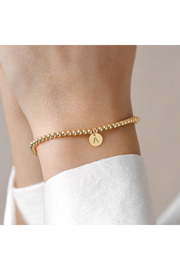 Gold Initial Bracelet for Women,Dainty Charm Disc Bracelet Jewelry Beaded Bracelet Gifts Beaded Bracelets for Women
