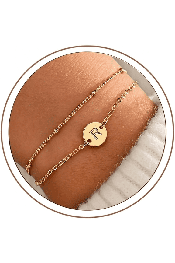 Gold Initial Bracelets for Women Girls Jewelry Gifts Trendy-Dainty 18K Gold Plated Disc Monogram Letter A-Z Initial Bracelets for Girls Teens Personalized Letter Bracelet Birthday Gifts
