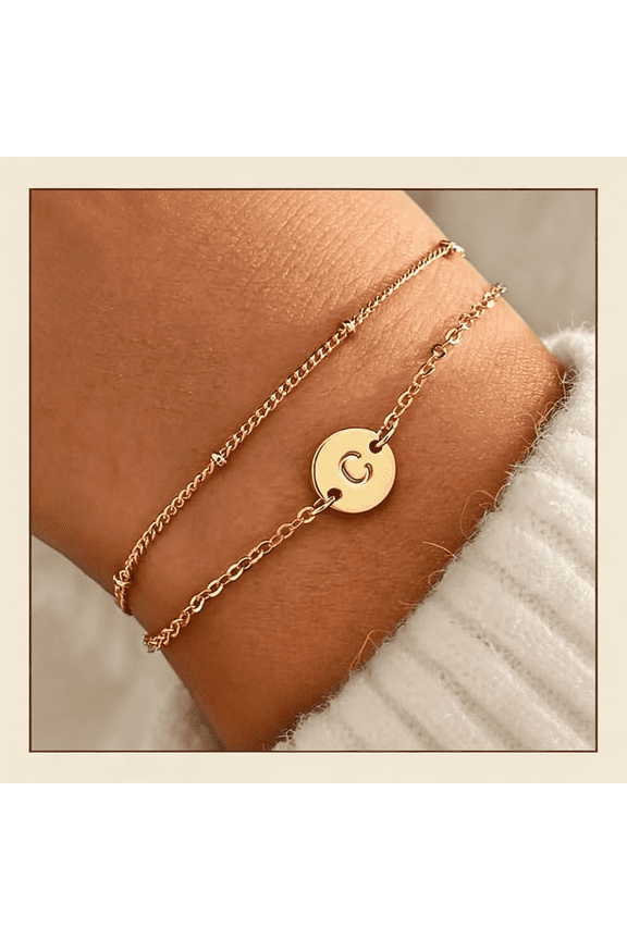 Gold Initial Bracelets for Women Girls Jewelry Gifts Trendy - Dainty 18K Gold Plated Disc Monogram Letter A-Z Initial Bracelets for Women Girls Teens Personalized Letter Bracelet
