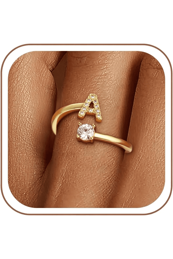 Gold Initial Rings for Women Girls,Dainty 14K Gold Plated Adjustable Letter Rings Teen Girl Gifts Trendy Stuff Non Tarnish Ring Birthday Gifts for Toddler Teens