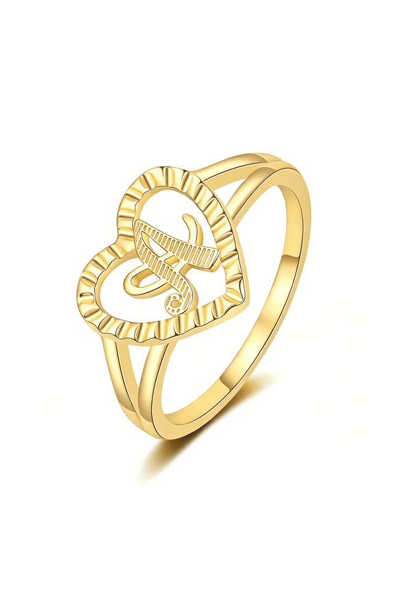 Gold Initial Rings for Women Non Tarnish 14K Gold Plated Vintage Heart Thumb Rings Personalized Carved Letter Statement Stackable Rings Size 6-10 Jewelry Gifts