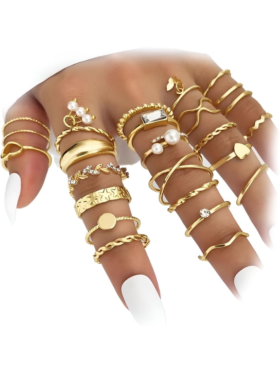 Gold Knuckle Rings Set for Women Vintage Stackable Joint Finger Midi Rings Dainty Cubic Zirconia Crystal Simple Twist Hollow Cute Rings Pack Jewelry Gift