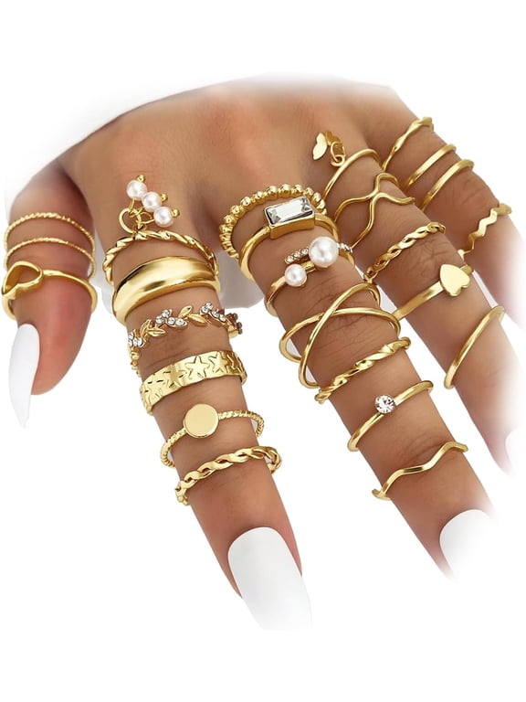 Gold Knuckle Rings Set For Women Vintage Stackable Joint Finger Midi Rings Dainty Cubic Zirconia Crystal Simple Twist Hollow Cute Rings Pack Jewelry Gift