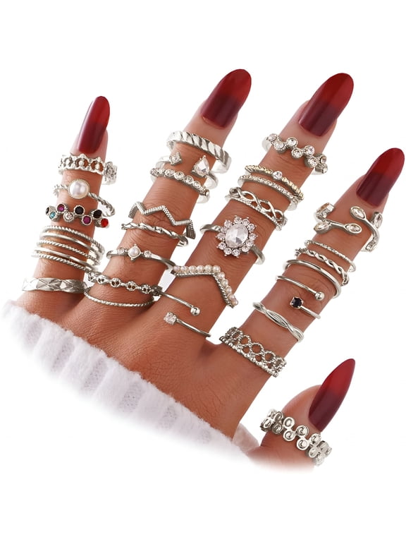 Gold Knuckle Rings Set for Women Vintage Stackable Joint Finger Midi Rings Dainty Cubic Zirconia Crystal Simple Twist Hollow Cute Rings Pack Jewelry Gift
