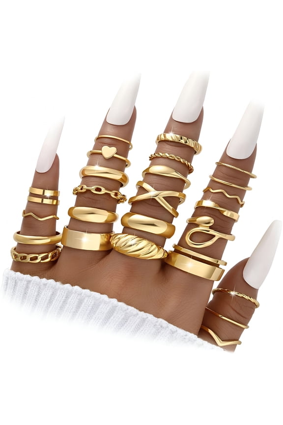 Gold Knuckle Rings Set for Women,Cute Stackable Finger Midi Rings,Dainty Gold Chunky Stacking Statement Rings