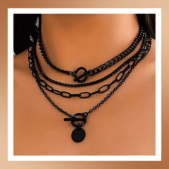 DESIGNICE Gold Layered Stack Necklace Set for Women,Retro Thick Cuban Chain Coin Medallion Pendant Necklace,Paperclip Chain Heart Clasp Choker Jewelry Gift