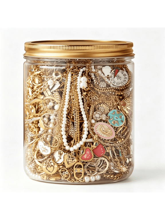 Gold Mystery Jewelry Jar Set .10-Piece Mystery Jar Set,Assorted Gold-Tone Earrings,Rings,Necklaces,Gift-Ready Packaging for Women. Jewelry Jar