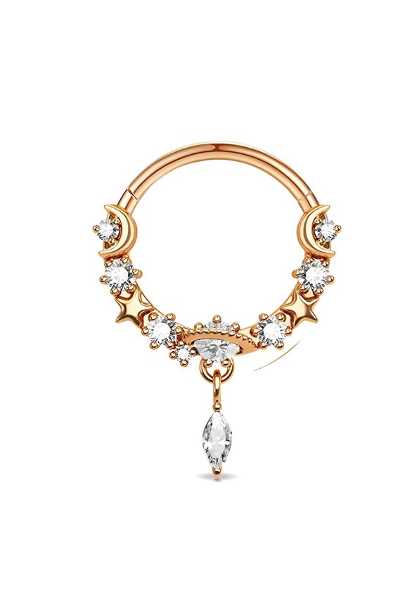 Gold Nose Rings for Women, Celestial Star Moon Hoops