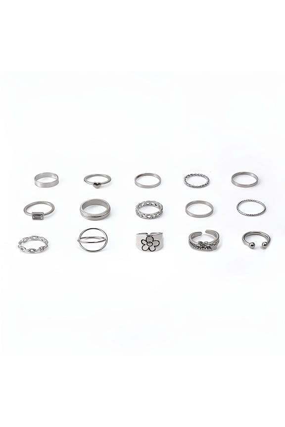 Gold Plated Rings for Women 15Pcs Women Bohemian Rings Knuckle Rings Set Gem Crystal Rings Joint Knot Ring Sets for Teens Party Festival Jewelry Rings for Women Chunky Rings (Silver)