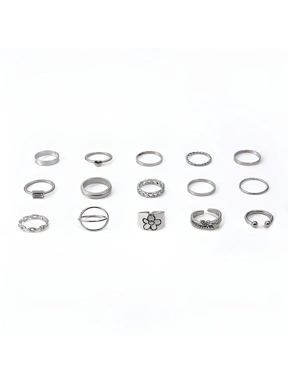 Gold Plated Rings for Women 15Pcs Women Bohemian Rings Knuckle Rings Set Gem Crystal Rings Joint Knot Ring Sets for Teens Party Festival Jewelry Rings for Women Chunky Rings (Silver)