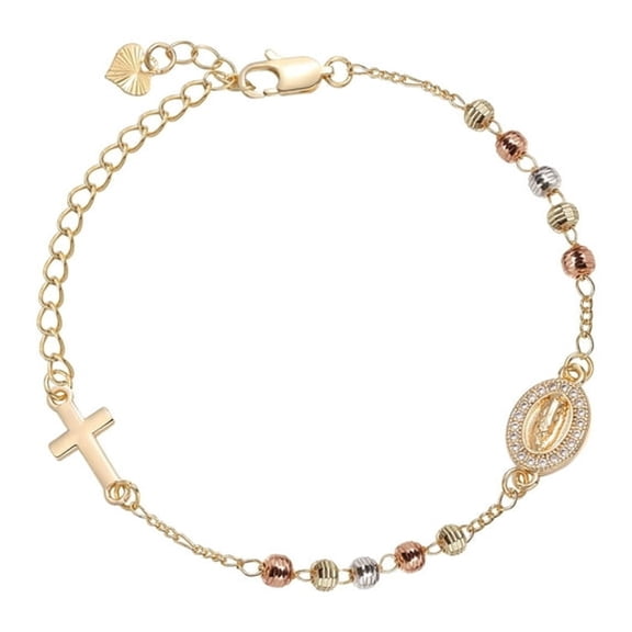 DESIGNICE Gold Plated Rosary Bracelet for Women-Virgin Mary Decade Rosary Beads Cross Charm,Dainty Virgen De Guadalupe Bracelets Religious Catholic Gifts for Confirmation Baptism Godmother