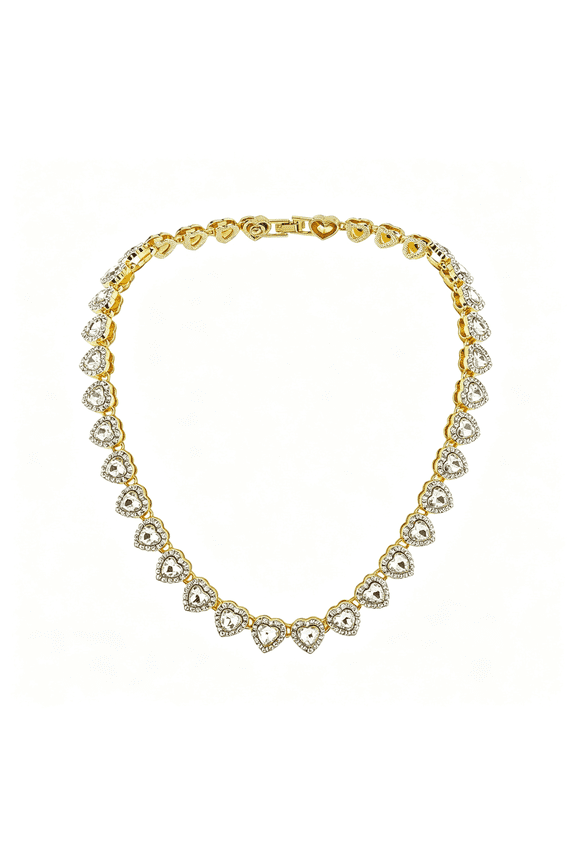 Gold Rhinestone Tennis Necklace Cubic Zirconia Tennis Chain Crystal Tennis Chain Heart Glass Cubic Zirconia Diamond Shine Iced Out Alloy Layered Party Prom Gift Costumes Decor Women