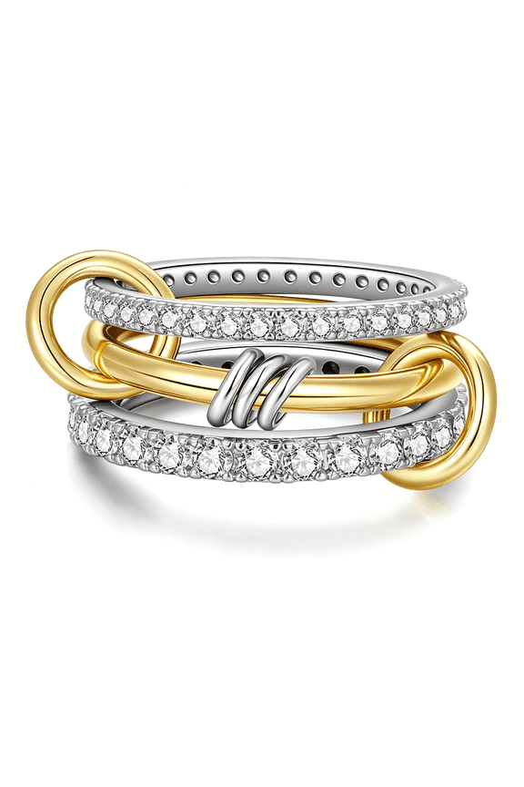 Gold Silver Stackable Rings for Women Mixed Metal Interlocked Statement Ring Stack 14K Gold Plated Cubic Zirconia Fashion Two Tone Connected Bands Size 4-11 Valentines Day Jewelry Gifts